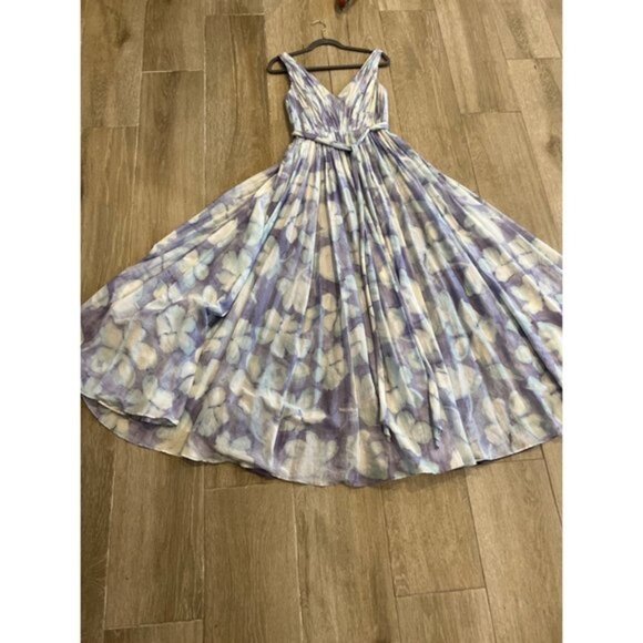 VERA WANG DRESS v-neck gathered empire blue maxi dress size 4 - Picture 6 of 10